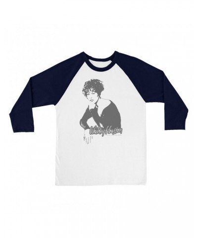 Whitney Houston 3/4 Sleeve Baseball Tee | 1990 Photo In Shadow Design Shirt $11.69 Shirts