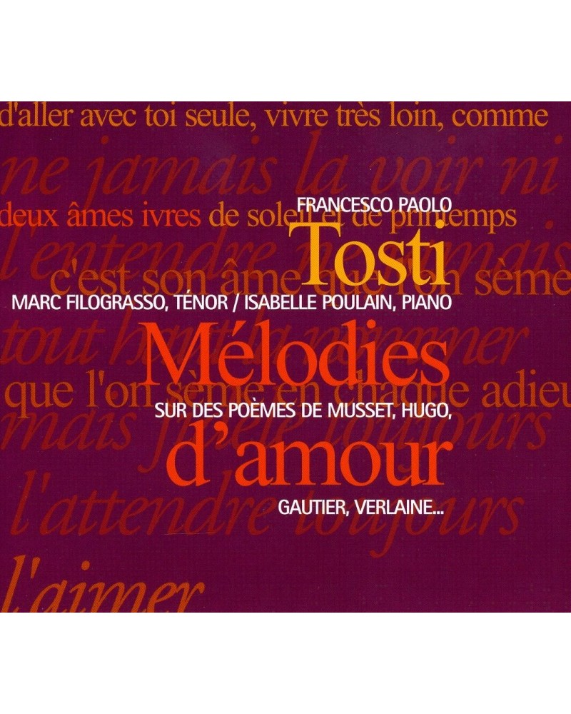 Francesco Paolo Tosti MELODIES D'AMOUR CD $14.70 CD