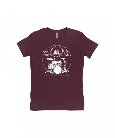 Music Life Ladies' Boyfriend T-Shirt | Vitruvian Drummer Shirt $7.19 Shirts
