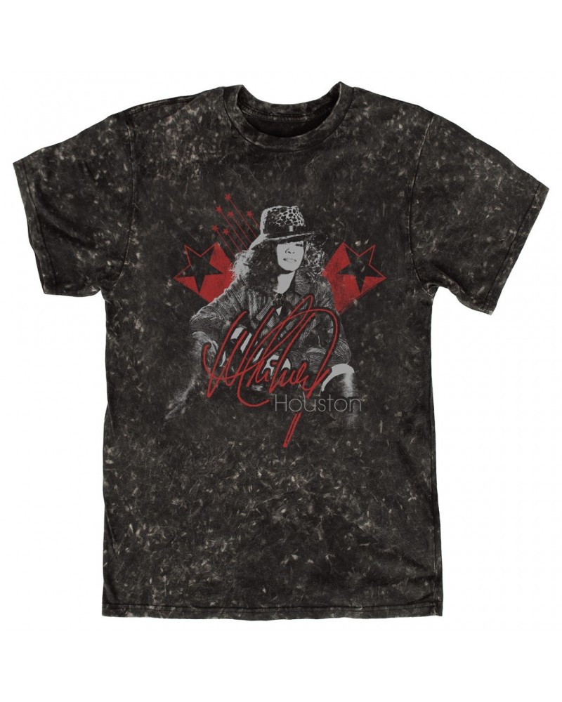 Whitney Houston T-shirt | Red Star Design Distressed Mineral Wash Shirt $11.54 Shirts