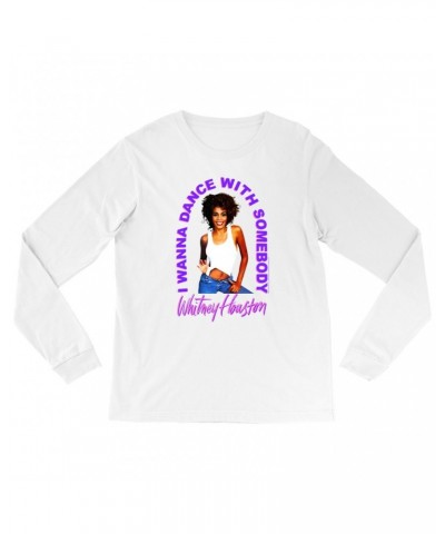 Whitney Houston Long Sleeve Shirt | I Wanna Dance With Somebody Neon Purple Image Shirt $7.69 Shirts