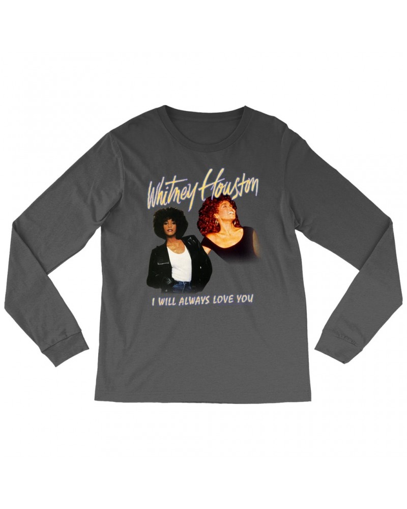 Whitney Houston Long Sleeve Shirt | I Will Always Love You Yellow Photo Collage Image Shirt $7.79 Shirts