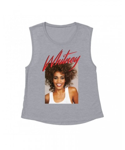 Whitney Houston Ladies' Muscle Tank Top | 1987 Photo And Red Logo Image Shirt $6.19 Shirts