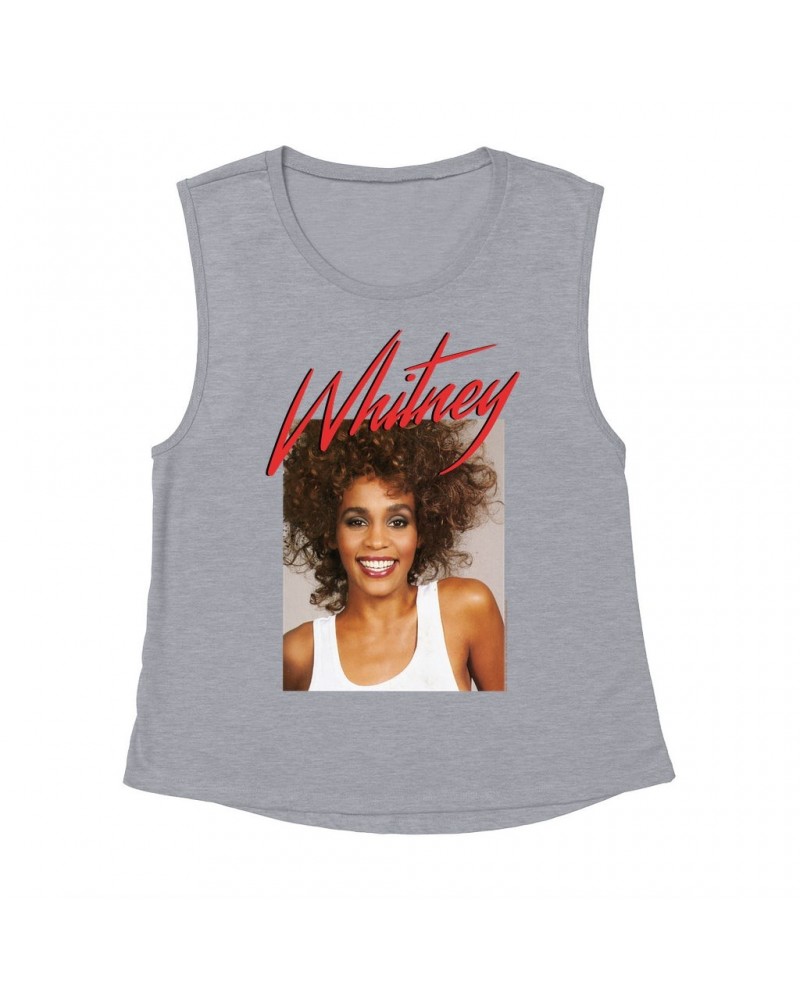Whitney Houston Ladies' Muscle Tank Top | 1987 Photo And Red Logo Image Shirt $6.19 Shirts