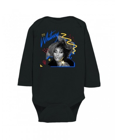 Whitney Houston Long Sleeve Bodysuit | Funky Colorful 1987 Photo Image Design Bodysuit $5.94 Shirts